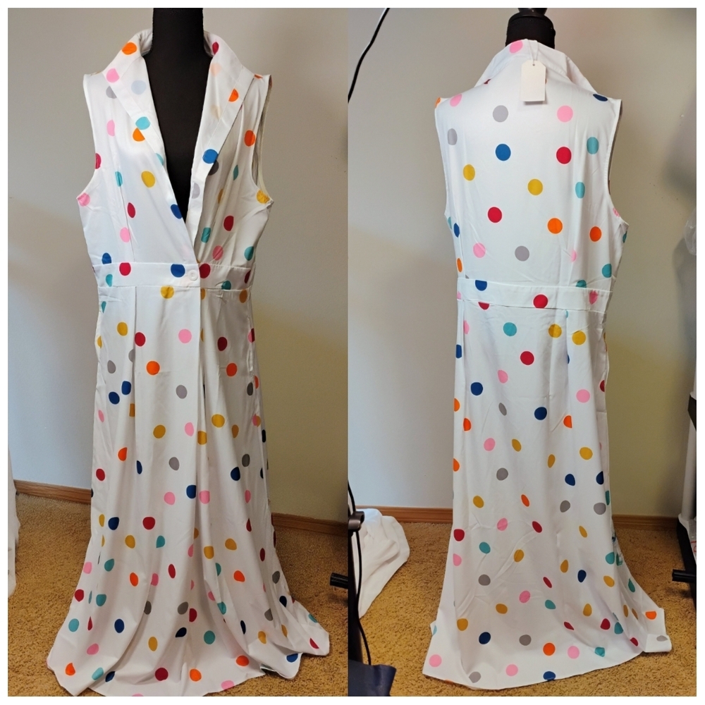 Colorful Polka Dot Maxi Dress With Pockets